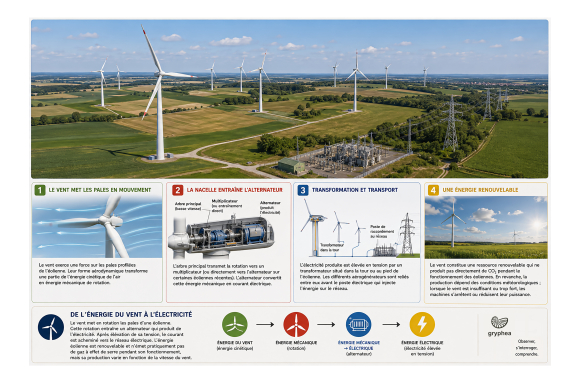 Production d'électricité dans un parc à éoliennes